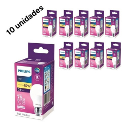 Kit 10 Lâmpadas Led Bulbo 9,5w 1018lm Bivolt Branco Neutro 4000K Philips Menor preço em Kit 10 Lâmpadas Led Bulbo 9,5w 1018lm Bivolt Branco Neutro 4000K Philips