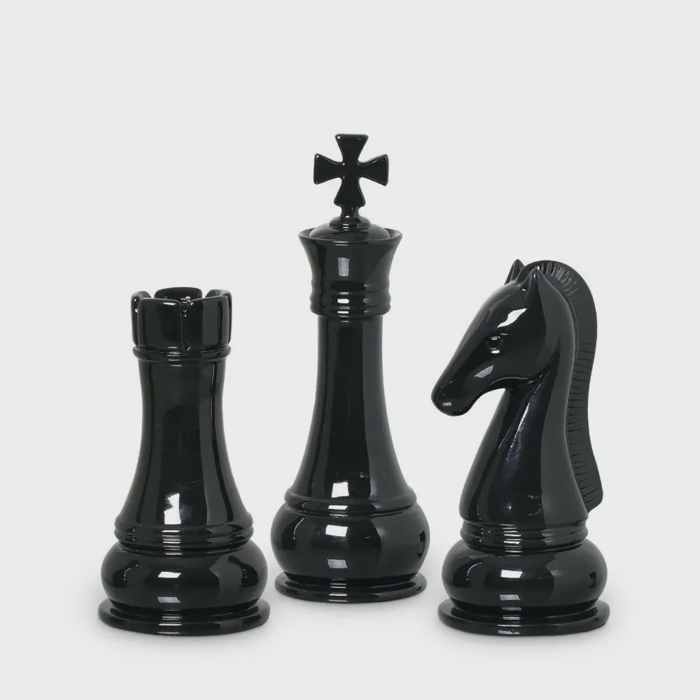 Homyl Conjunto de 3 peças de xadrez internacional, estatuetas King Queen  Knight peças de xadrez, acessórios retrô para decoração de casa - preto