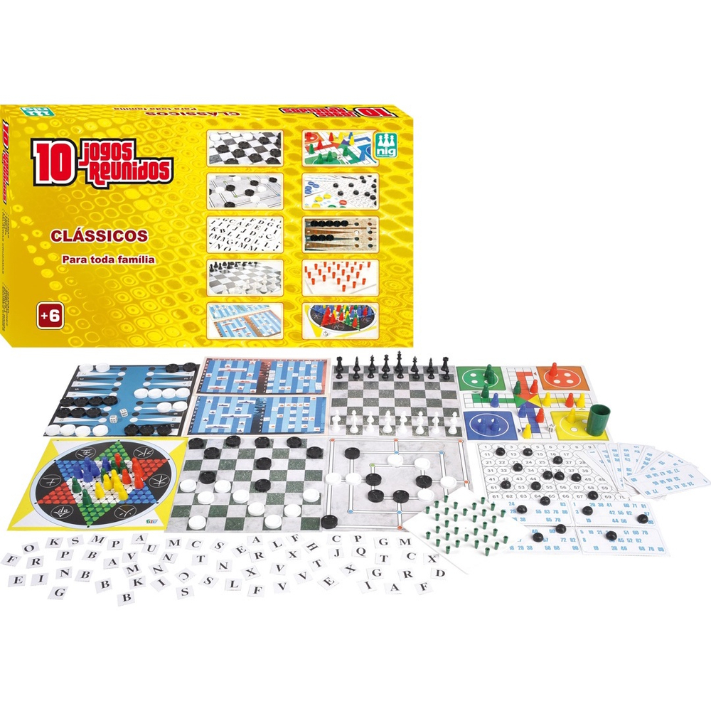 Kit 10 Jogos Clássicos Reunidos Xadrez Damas Ludo Batalha Naval