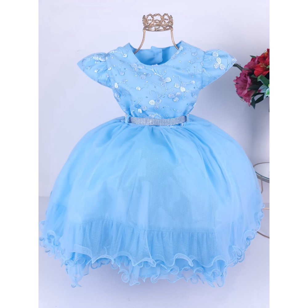 Vestido Infantil de Festa Azul Bebê Luxo Realeza Princesa Menina Cinderela  Frozen Elsa