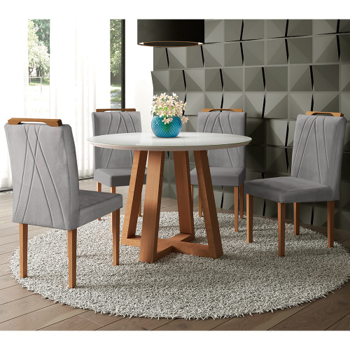 Conjunto de mesa redonda com 4 cadeiras Rafana madeira Ferrugine