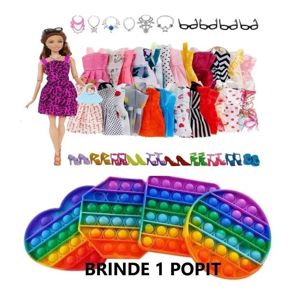 PACOTE ESPECIAL* 05 Roupas Fashion Para Barbie + 10 Pares de