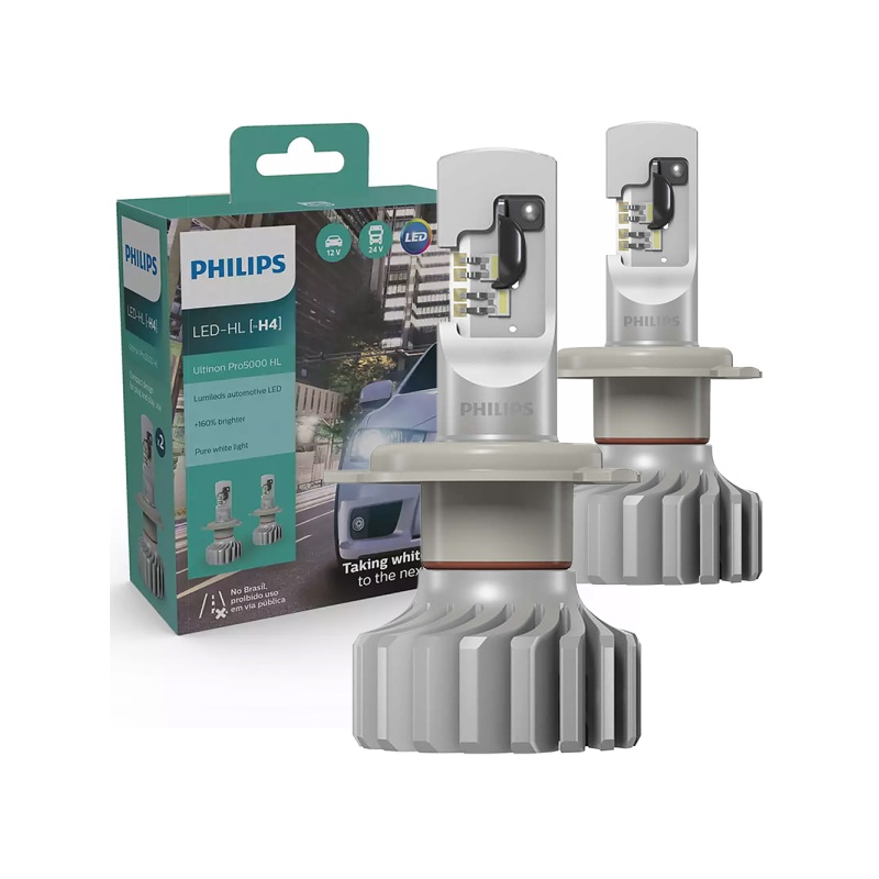 Par de lâmpadas auto 12-24V LED philips ultinon 6.000K PRO5000 hl H4 ...