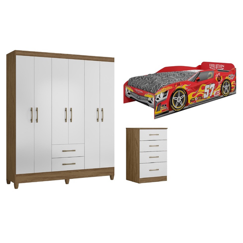 Quarto Infantil Menino Carro McVeloz Com Cama e Guarda Roupa