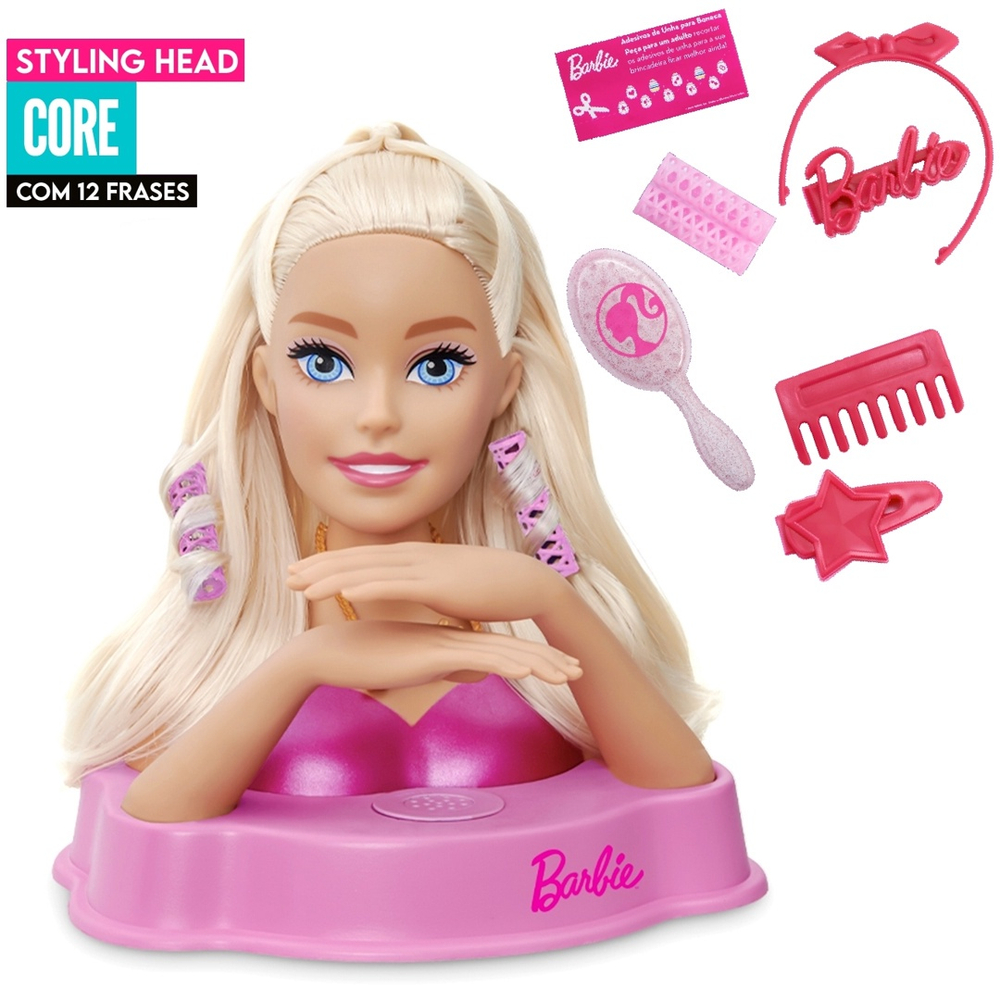 Brinquedo para menina Boneca Barbie Styling Head Core com 12 Frases e  Acessórios Cabelereira Estilista Pupee Brinquedo Maquiagem Maquiadora