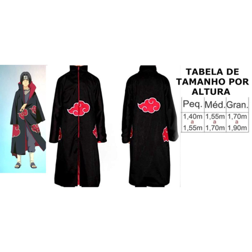 Capa Manto Akatsuki Naruto Cosplay Itachi + Bandana + Anel Tamanho