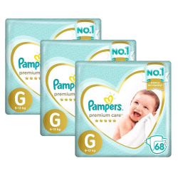 Kit fralda pampers premium care G - 204 unidades Menor preço em Kit fralda pampers premium care G - 204 unidades
