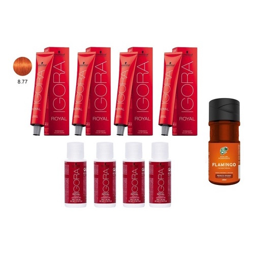 Kit Igora 9.7 Louro Extra Claro Cobre , Água Oxigenada 30 vol e Flamingo