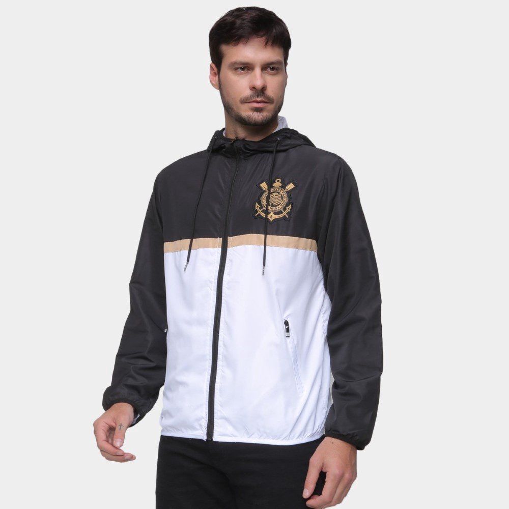 Corta Vento spr Corinthians Masculina Branco e Dourado em