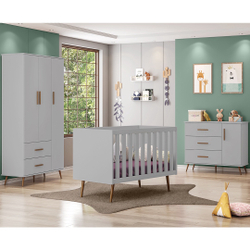 Quarto Retrô Bebê Gabi Cinza - Guarda-Roupa + Cômoda + Berço Ana 3 em 1 – Mobili Menor preço em Quarto Retrô Bebê Gabi Cinza - Guarda-Roupa + Cômoda + Berço Ana 3 em 1 – Mobili