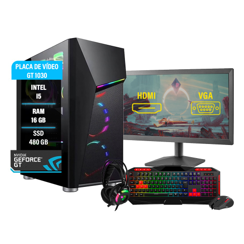 Pc Gamer Completo I5 3470 16Gb gt 1030 ssd 480GB Monitor 19 em