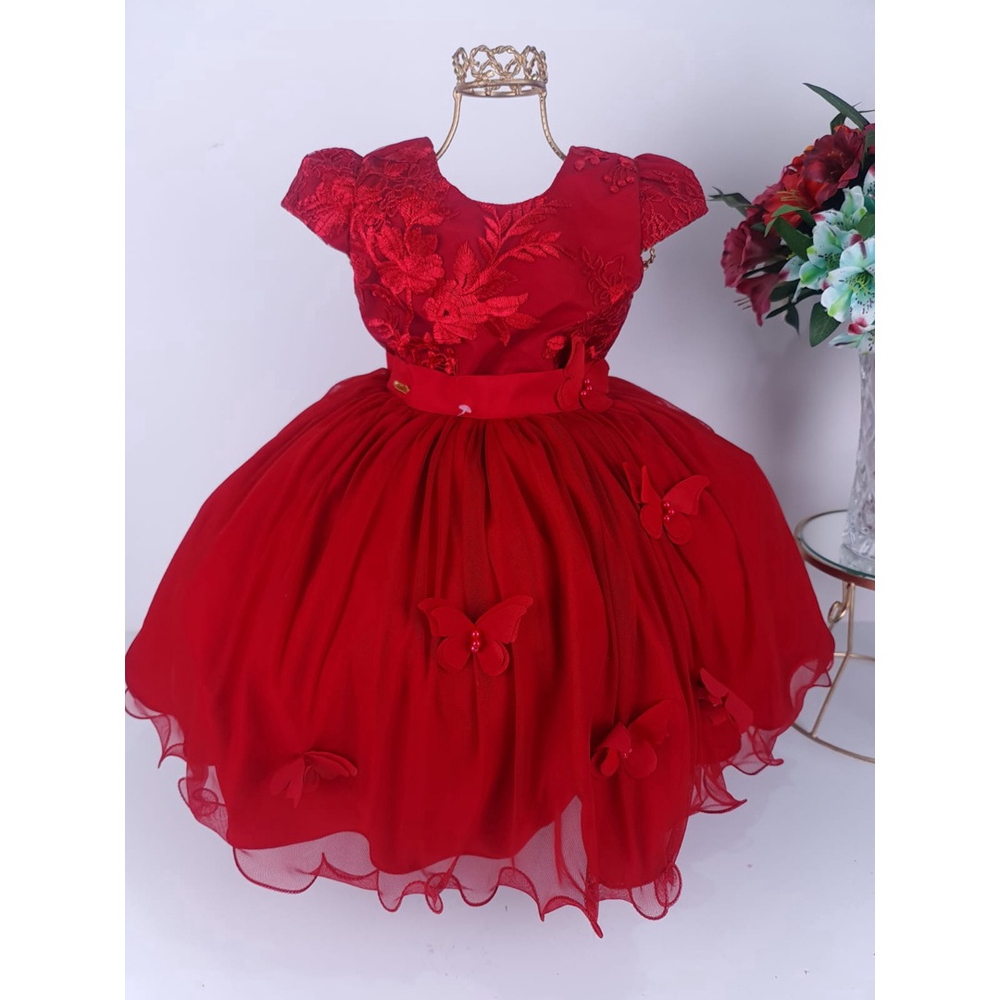 Vestido Infantil Princesa Jardim Encantado Vermelho Luxo