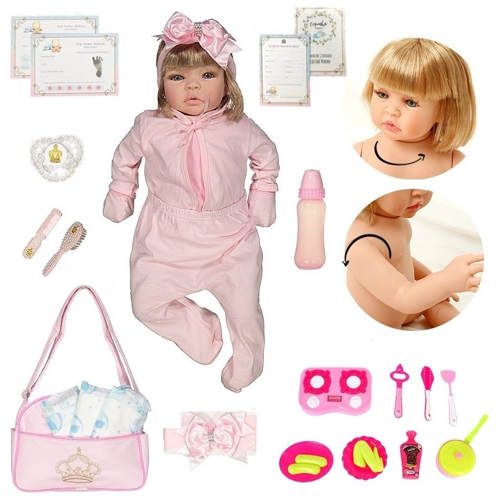 Boneca Kawaii Bebê Reborn Presente Cabelo Loiro + 22 Itens no Shoptime