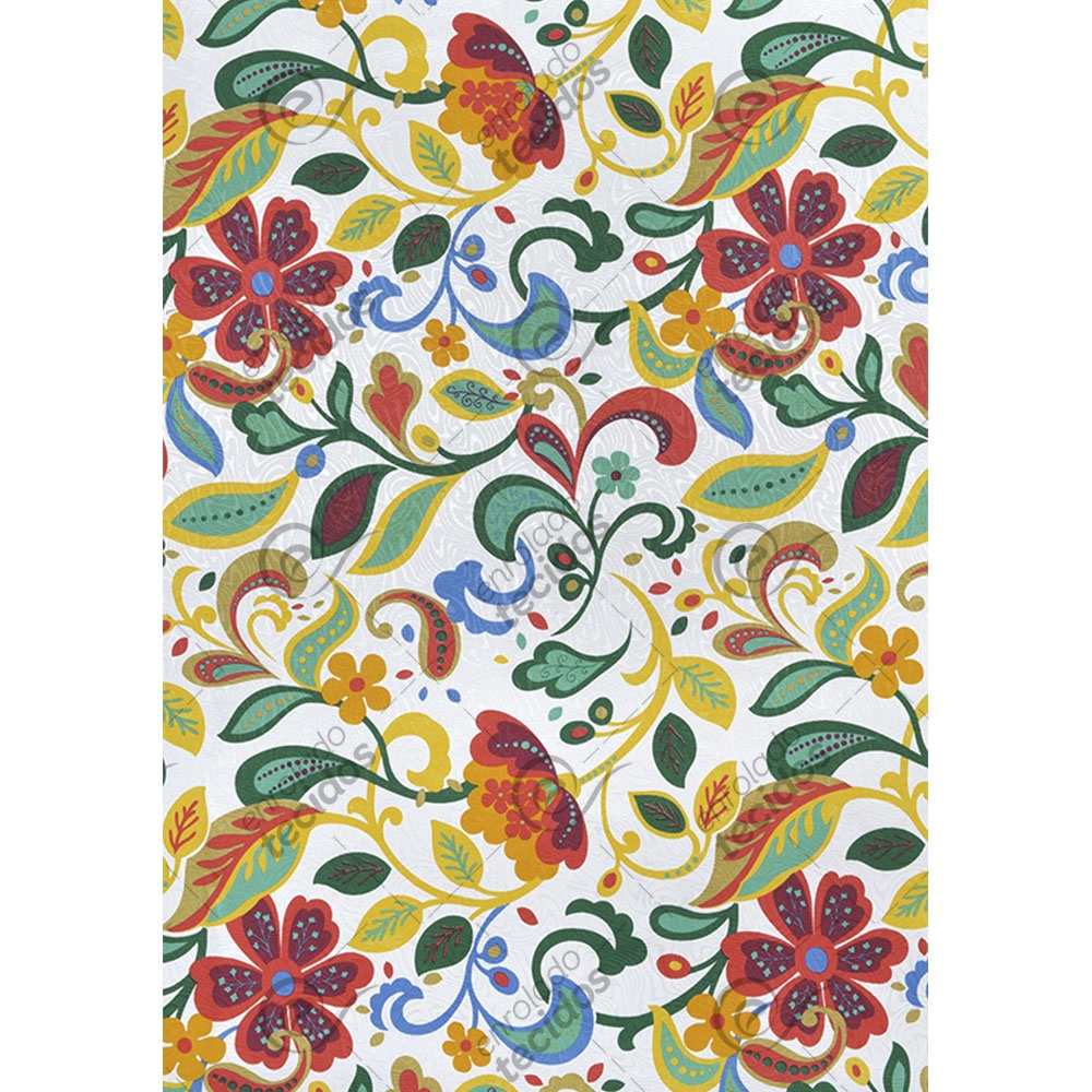 Toalha de Mesa Retangular em Tecido Jacquard Estampado Floral Azul Amarelo  e Verde - Enrolado Tecidos