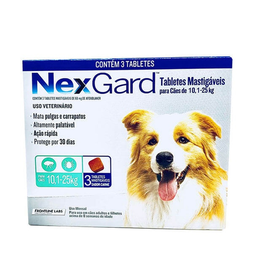 Nexgard Cães De 10,1 A 25kg 3 Tablet Antipulgas Carrapatos