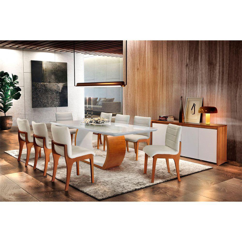 Conjunto Mesa de Jantar 8 Lugares Quadrada com 8 Cadeiras em Madeira  Belissima Bege 150x150cm - ecadeiraslegacy