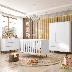 Jogo de Quarto Infantil Retrô Melinda – Roupeiro, Cômoda e Berço Mini Cama Ana - Branco Menor preço em Jogo de Quarto Infantil Retrô Melinda – Roupeiro, Cômoda e Berço Mini Cama Ana - Branco