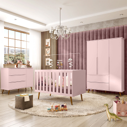 Quarto Retrô Infantil Completo Melinda Rosê – Guarda-Roupa, Cômoda com Porta e Berço Ana 3 em 1 – Mobili Menor preço em Quarto Retrô Infantil Completo Melinda Rosê – Guarda-Roupa, Cômoda com Porta e Berço Ana 3 em 1 – Mobili