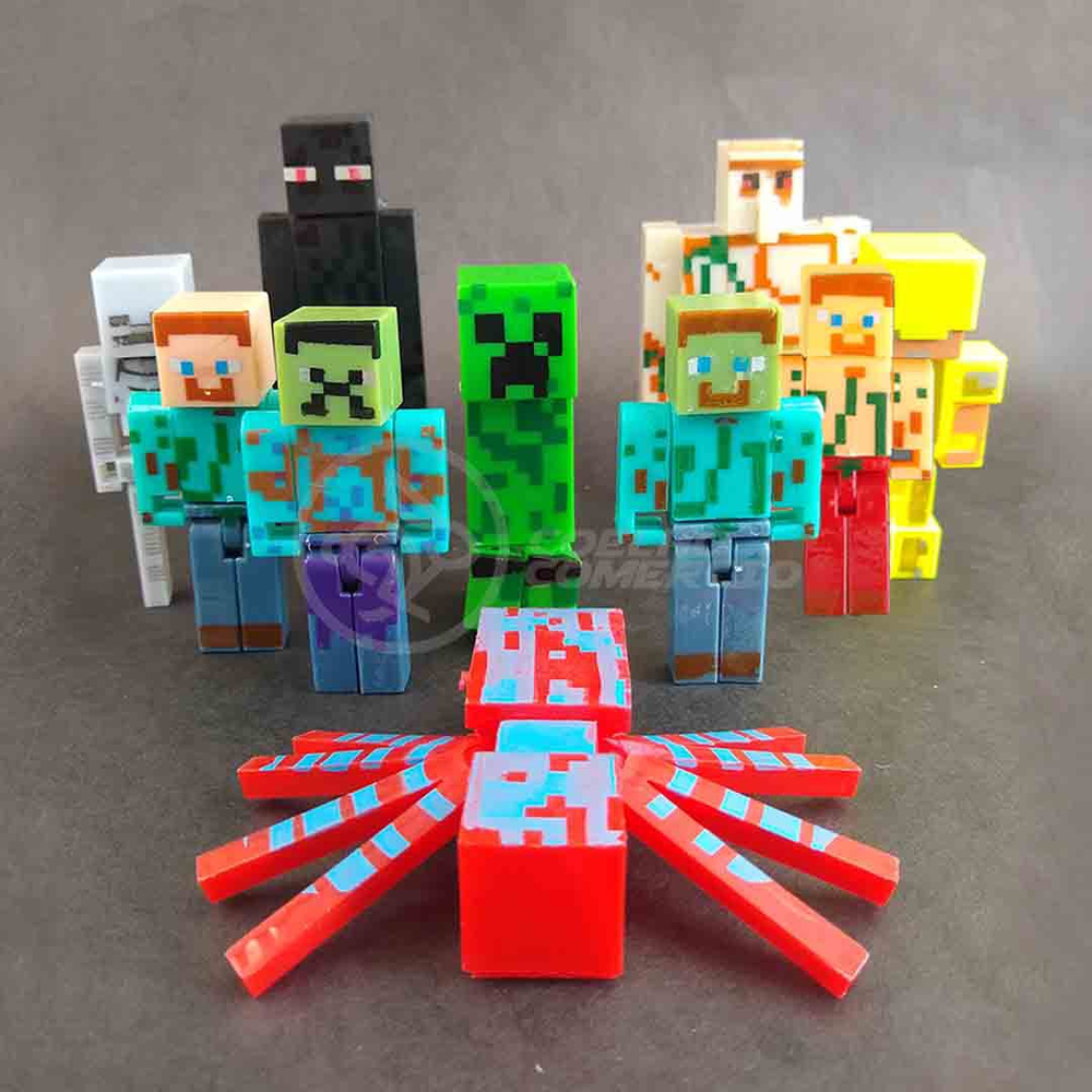 Cartela 10 Boneco Articulado Minecraft My Home + 2 Blocos - Zumbi, Aranha,  Creeper, Enderman, Steve em Promoção na Americanas