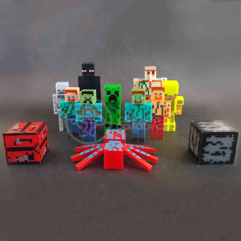 Cartela 10 Boneco Articulado Minecraft My Home + 2 Blocos - Zumbi, Aranha,  Creeper, Enderman, Steve