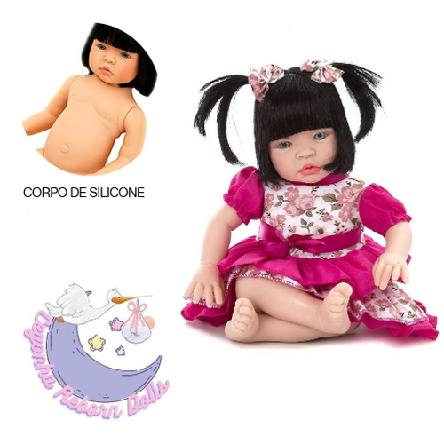 Boneca Bebe Reborn Morena Toda de Silicone Itens Enxoval