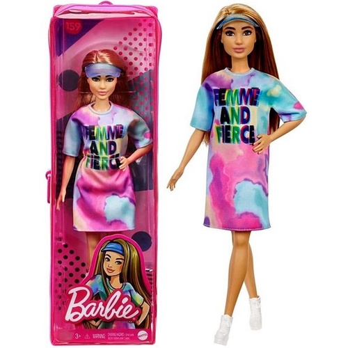 Boneca Barbie Fashionistas Menina Com Cabelo Castanho Claro - Roupa Fashion  Vestido Tie-dye Sapatos Brancos E Acessório Viseira - Número 159 - Mattel