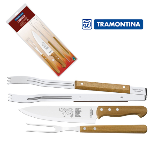 Kit para Churrasco 3 Peças Tramontina - Garfo, Pegador e Faca