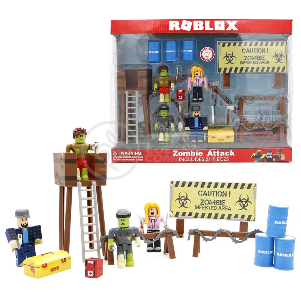 Kit 4 Boneco 7Cm Roblox Ataque Zumbi + Cenario Apocalipse - Casa