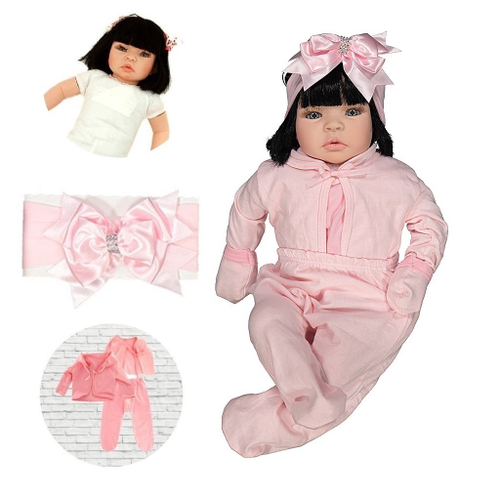 Boneca Bebe Barata Reborn Morena Baby Dolls Super Linda Rosa