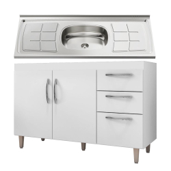 Balcão Gabinete Elisa com Pia Inox 120cm 3 Portas Branco - ajl Móveis é boa?