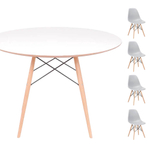 Conjunto Mesa Eames Eiffel dsw Redonda Branca 90cm + 4 Cadeiras Eames dsw - Cinza