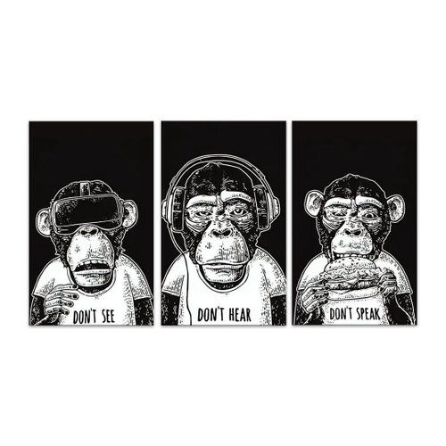 Conjunto Com Três Telas - Macacos Engraçados - 60x40cm - Bela Arte - Quadro  Decorativo - Magazine Luiza