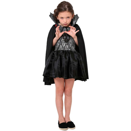 fantasia vampira infantil de luxo com capa removível para Halloween