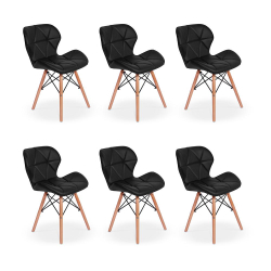 Menor preço em Kit 06 Cadeiras Charles Eames Eiffel Slim Wood Estofada - Preta