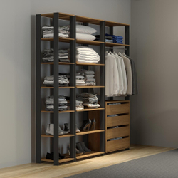 Guarda Roupa Casal Closet Aberto Bacco Estilo Industrial 4 Gavetas mdp Carvalho Cinza - menu é boa?