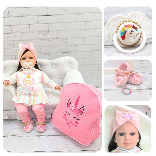 Boneca Bebê Reborn Luxo Loira Rosa Com Cílios E Mochila