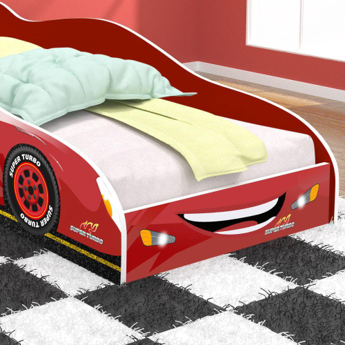 Mini Cama Infantil Carro de Corrida Vermelho + Colchão e Protetor