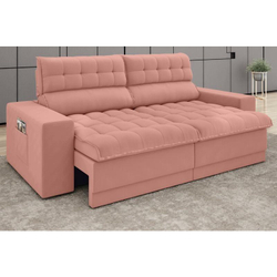 Sofá Omega 2,00m Assento Retrátil e Reclinável Velosuede Rose - netsofas Menor preço em Sofá Omega 2,00m Assento Retrátil e Reclinável Velosuede Rose - netsofas