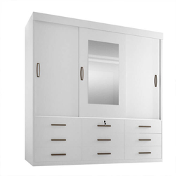 Guarda Roupa Casal Ipanema 3 Portas de Correr e 9 Gavetas com Espelho Cor Branco Menor preço em Guarda Roupa Casal Ipanema 3 Portas de Correr e 9 Gavetas com Espelho Cor Branco