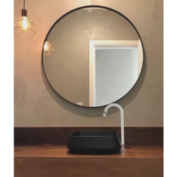Espelho De Banheiro Decorativo Redondo 60cm cor preto moldura em pintura alto brilho Menor preço em Espelho De Banheiro Decorativo Redondo 60cm cor preto moldura em pintura alto brilho