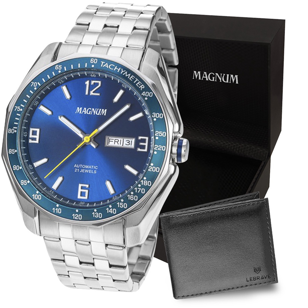 Relógio Masculino Magnum Couro Prova D´Agua MA31524B - Prata