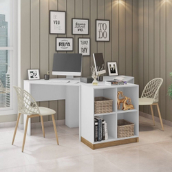 Conjunto Home Office com 2 Escrivaninhas de Canto e 1 Estante para livros 4 Nichos Cubic Caemmun Menor preço em Conjunto Home Office com 2 Escrivaninhas de Canto e 1 Estante para livros 4 Nichos Cubic Caemmun
