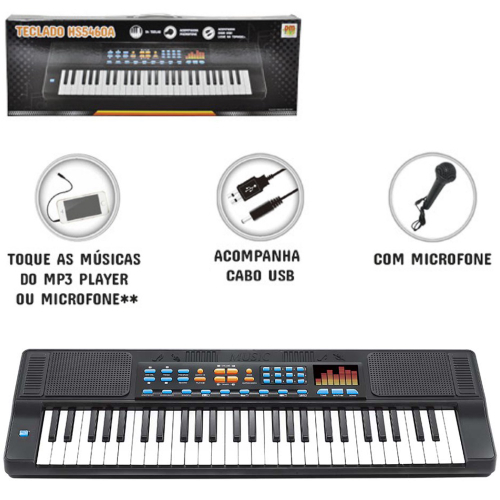 Teclado E Microfone Infantil - Dm toys