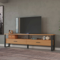 Rack para TV até 65 Estilo Industrial 2,20m com 2 gavetas 100% mdf F43 Pradel Móveis Menor preço em Rack para TV até 65 Estilo Industrial 2,20m com 2 gavetas 100% mdf F43 Pradel Móveis