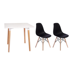 Kit Mesa Jantar Eiffel 80x80 Branca + 02 Cadeiras Charles Eames - Preta Menor preço em Kit Mesa Jantar Eiffel 80x80 Branca + 02 Cadeiras Charles Eames - Preta
