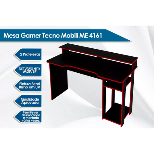 Mesa Computador Gamer ME4161 Preto/Azul - Tecno Mobili No Shoptime