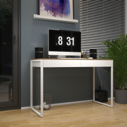 Menor preço em Mesa Escrivaninha Escritório Golia Madeira Com Branco 2 Gavetas 90x50cm