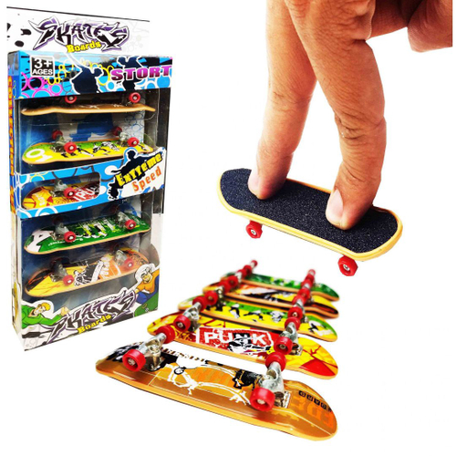 Kit 5 Skate De Dedo Fingerboard Mini Com Lixa Truck Metal