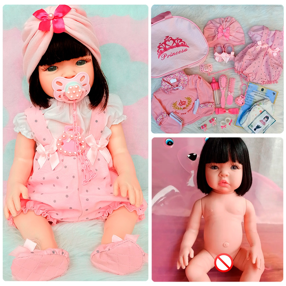 Boneca Bebê Menina Reborn Silicone Pode Molhar Kit Itens