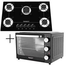 Menor preço em Fogão Cooktop 5 Bocas Preto + Forno De Eletrico 44 Litros
